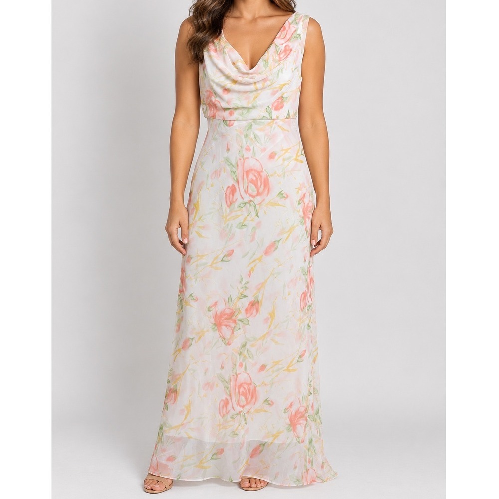 Vintage Georgiou Studio Floral Maxi Dress 8 Cowl Neck Bias Cut Y2K Romantic 90s